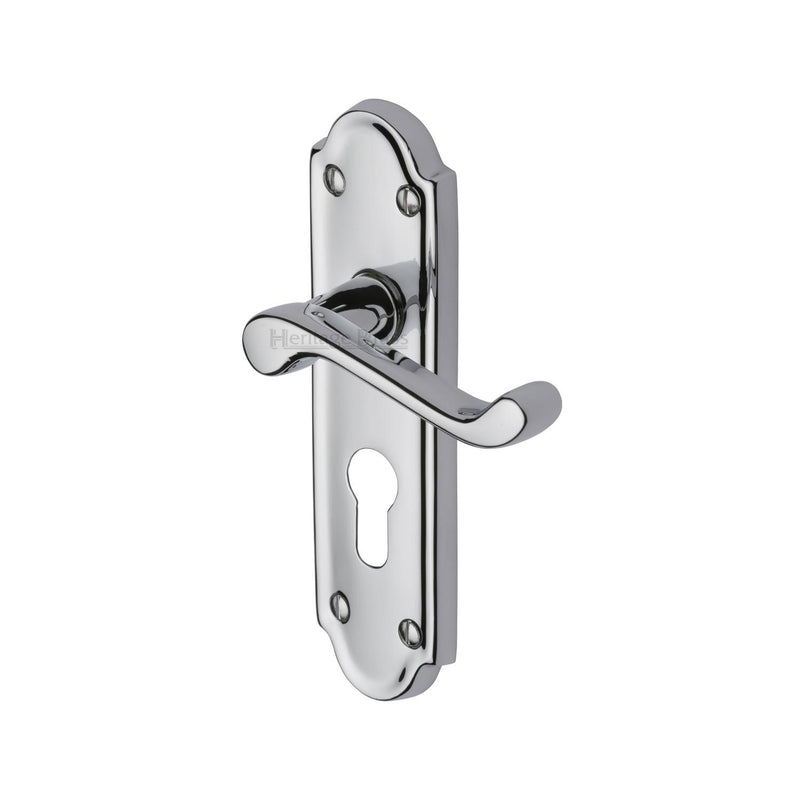 Heritage Brass Door Handle for Euro Profile Plate Meridian Design Polished Chrome finish - V327.48-PC - Choice Handles