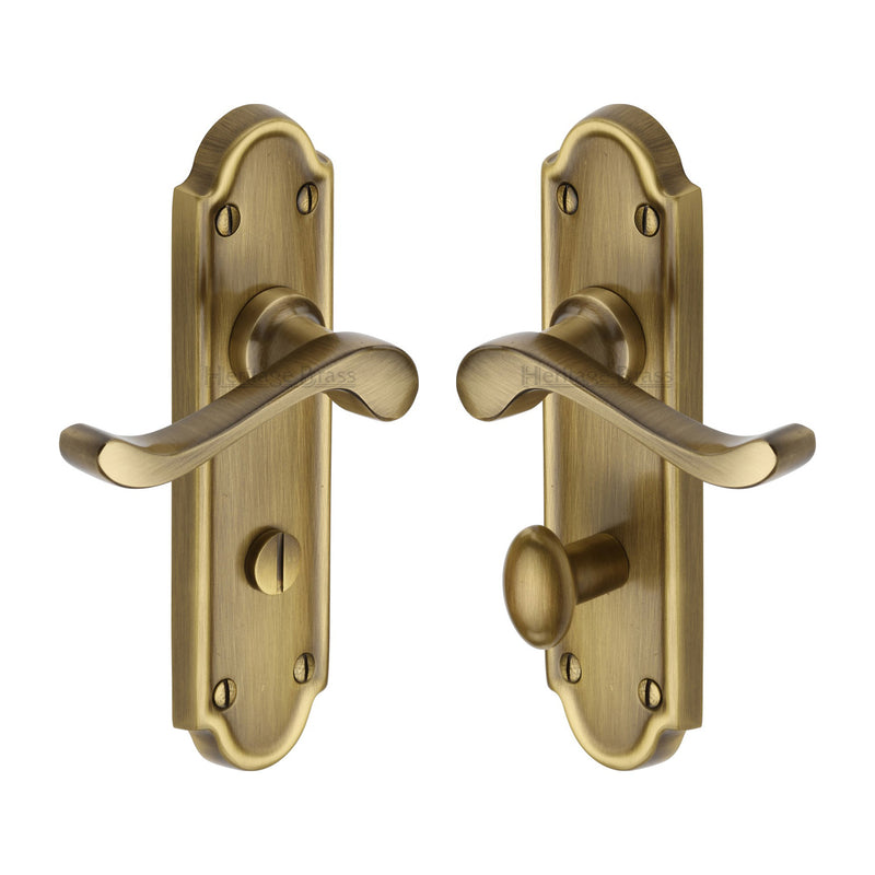 Heritage Brass Door Handle for Bathroom Meridian Design Antique finish - V330-AT - Choice Handles