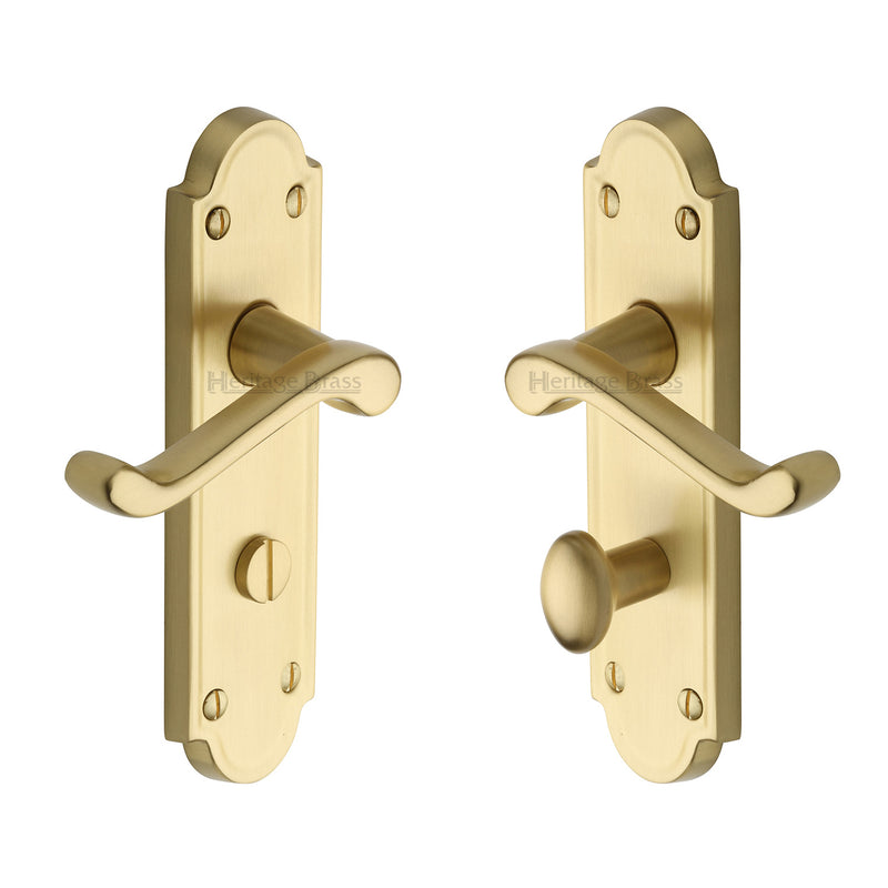 Heritage Brass Door Handle Bathroom Set Meridian Design Satin Brass Finish - V330-SB - Choice Handles