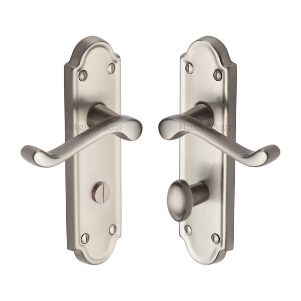Heritage Brass Door Handle for Bathroom Meridian Design Satin Nickel finish - V330-SN - Choice Handles