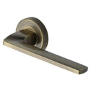 Heritage Brass Door Handle Lever Latch on Round Rose Metro Angled Design Antique Brass finish
 - V3790-AT - Choice Handles