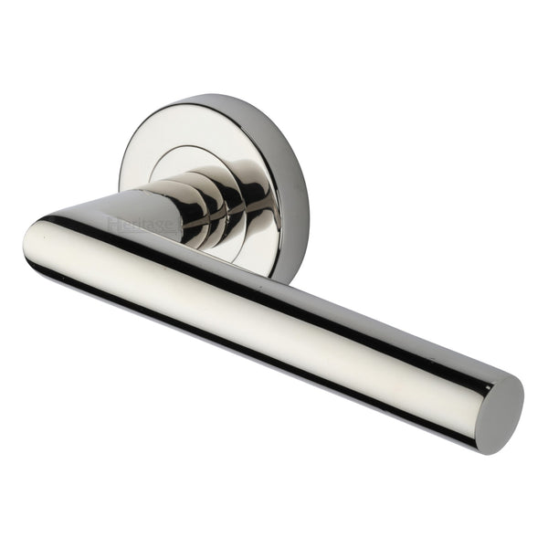 Heritage Brass Door Handle Lever Latch on Round Rose Athena Design Polished Nickel finish
 - V3840-PNF - Choice Handles