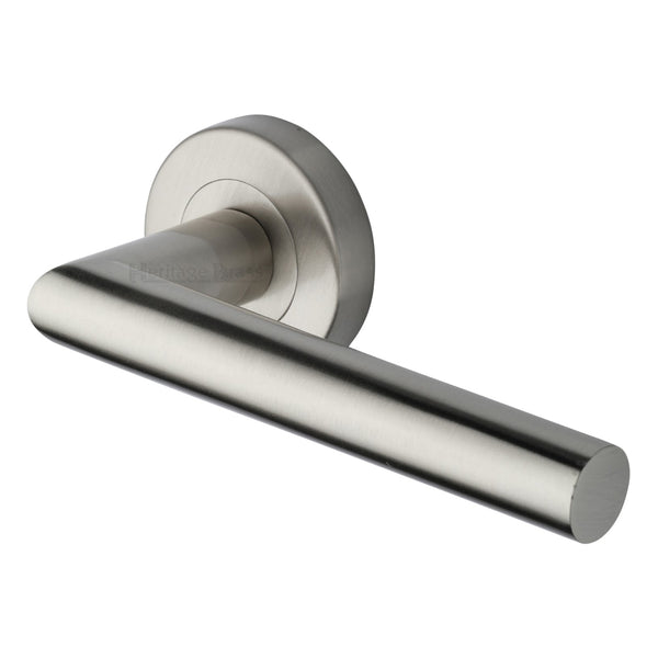 Heritage Brass Door Handle Lever Latch on Round Rose Athena Design Satin Nickel finish
 - V3840-SN - Choice Handles