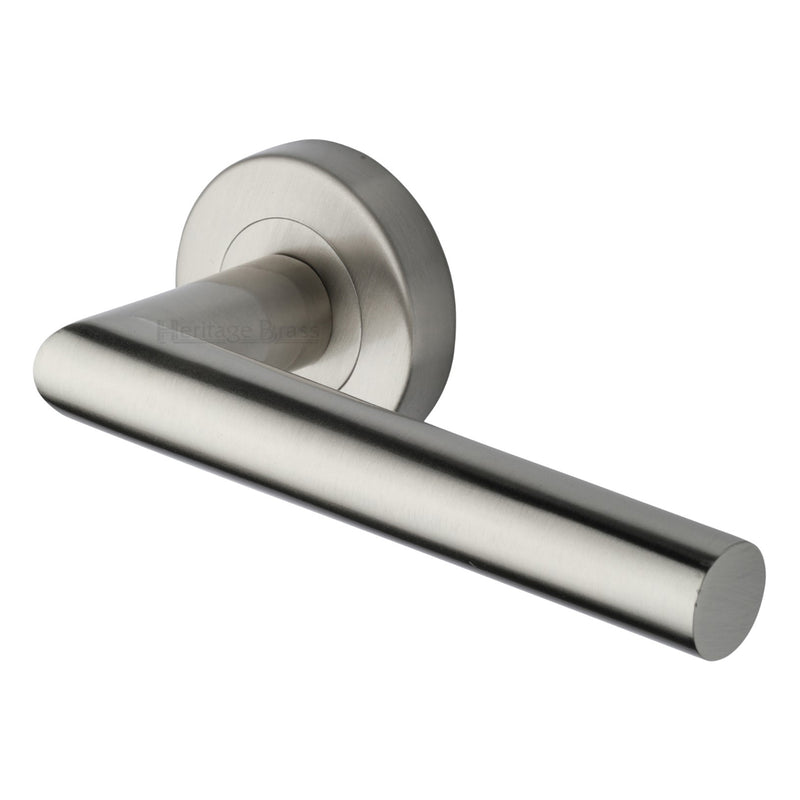 Heritage Brass Door Handle Lever Latch on Round Rose Athena Design Satin Nickel finish
 - V3840-SN - Choice Handles