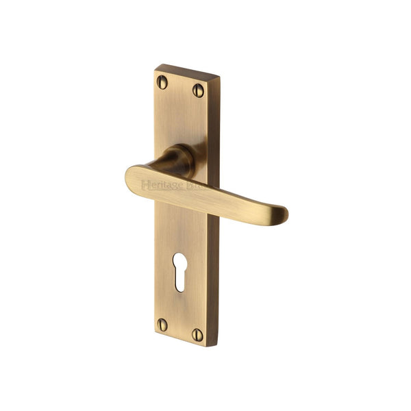 Heritage Brass Door Handle Lever Lock Victoria Design Antique finish - V3900-AT - Choice Handles