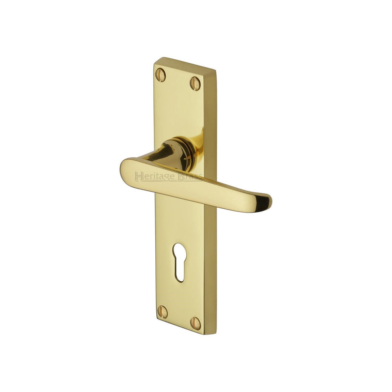 Heritage Brass Door Handle Lever Lock Victoria Design Polished Brass finish - V3900-PB - Choice Handles