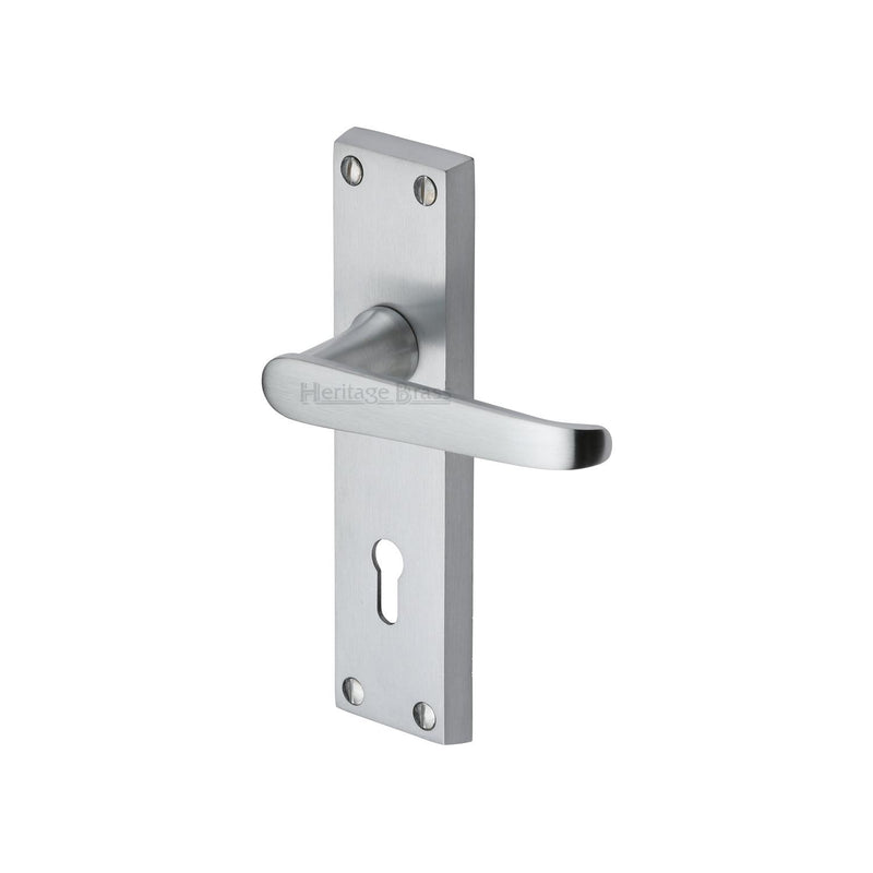 Heritage Brass Door Handle Lever Lock Victoria Design Satin Chrome finish - V3900-SC - Choice Handles