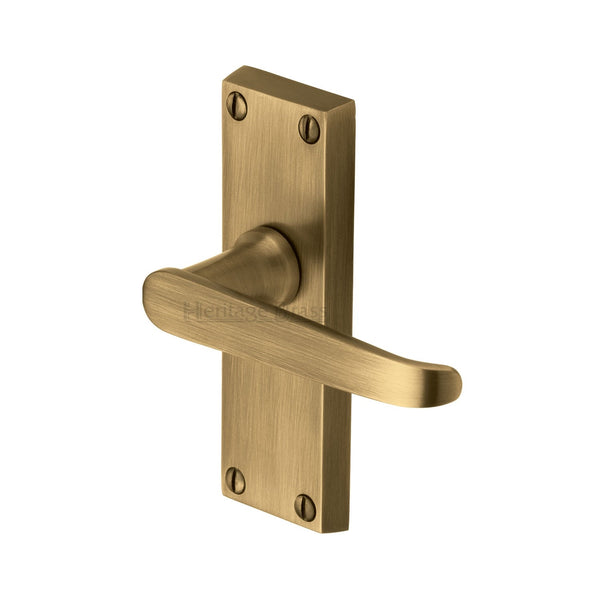 Heritage Brass Door Handle Lever Latch Victoria Short Design Antique finish - V3910-AT - Choice Handles