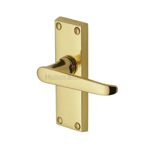 Heritage Brass Door Handle Lever Latch Victoria Short Design Polished Brass finish - V3910-PB - Choice Handles