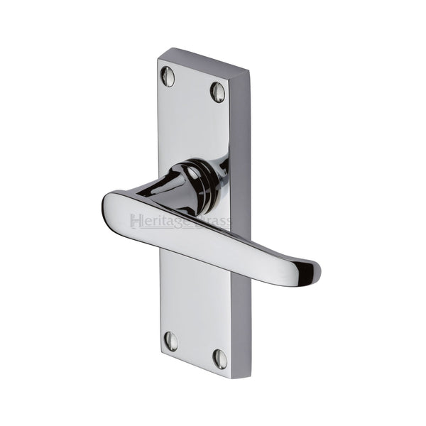 Heritage Brass Door Handle Lever Latch Victoria Short Design Polished Chrome finish - V3910-PC - Choice Handles
