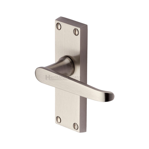 Heritage Brass Door Handle Lever Latch Victoria Short Design Satin Nickel finish - V3910-SN - Choice Handles
