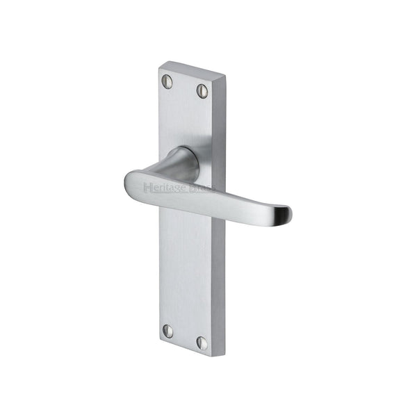 Heritage Brass Door Handle Lever Latch Victoria Design Satin Chrome finish - V3913-SC - Choice Handles