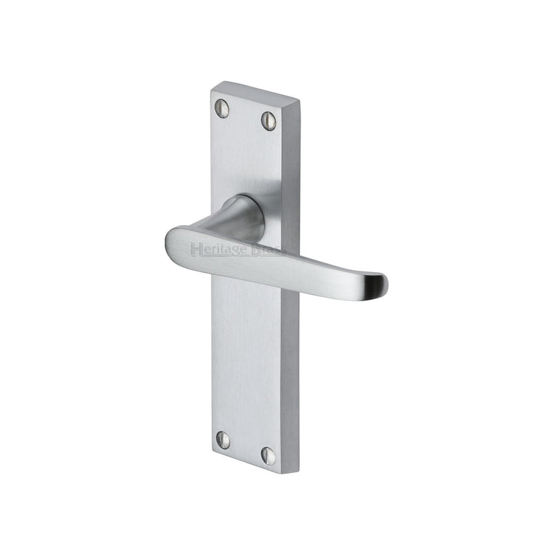 Heritage Brass Door Handle Lever Latch Victoria Design Satin Chrome finish - V3913-SC - Choice Handles