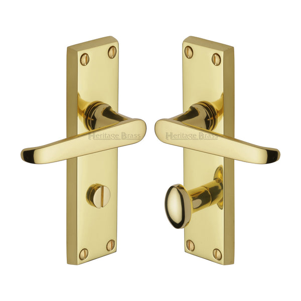 Heritage Brass Door Handle for Bathroom Victoria Design Polished Brass finish - V3930-PB - Choice Handles