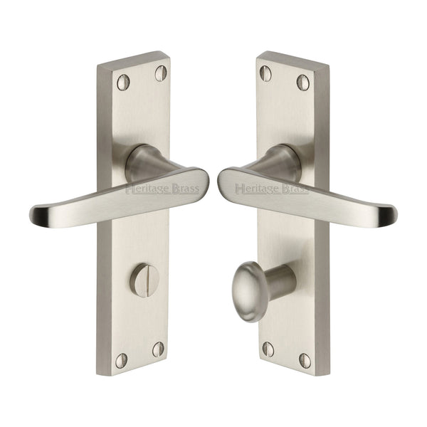 Heritage Brass Door Handle for Bathroom Victoria Design Satin Nickel finish - V3930-SN - Choice Handles
