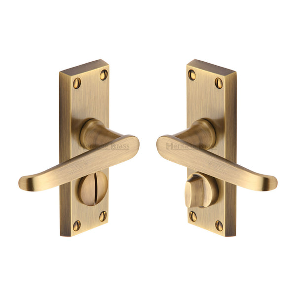 Heritage Brass Door Handle for Privacy Set Victoria Short Design Antique finish - V3935-AT - Choice Handles