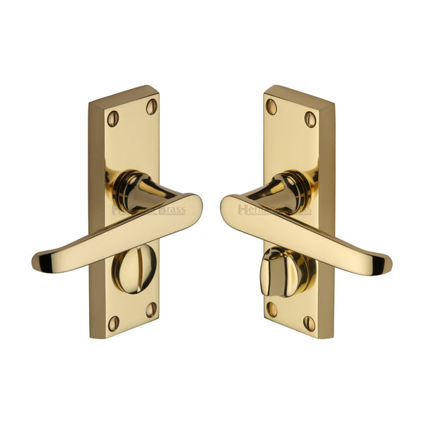 Heritage Brass Door Handle for Privacy Set Victoria Short Design Polished Brass finish - V3935-PB - Choice Handles