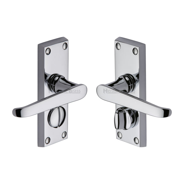 Heritage Brass Door Handle for Privacy Set Victoria Short Design Polished Chrome finish - V3935-PC - Choice Handles