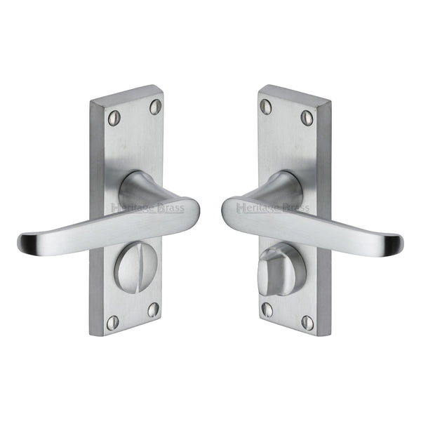 Heritage Brass Door Handle for Privacy Set Victoria Short Design Satin Chrome finish - V3935-SC - Choice Handles