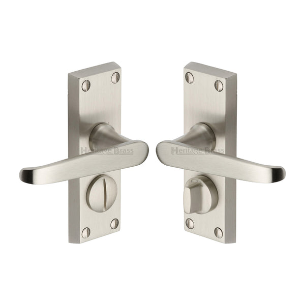 Heritage Brass Door Handle for Privacy Set Victoria Short Design Satin Nickel finish - V3935-SN - Choice Handles