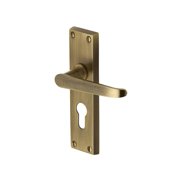 Heritage Brass Door Handle for Euro Profile Plate Victoria Design Antique finish - V3948-AT - Choice Handles
