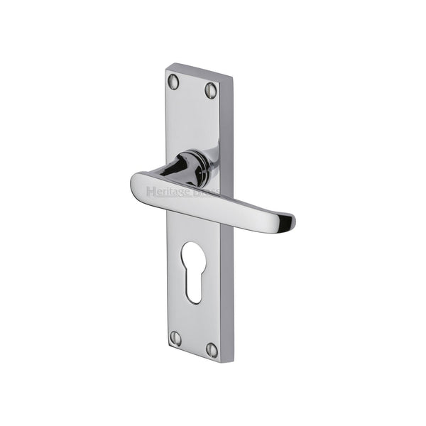 Heritage Brass Door Handle for Euro Profile Plate Victoria Design Polished Chrome finish - V3948-PC - Choice Handles