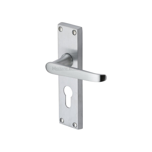 Heritage Brass Door Handle for Euro Profile Plate Victoria Design Satin Chrome finish - V3948-SC - Choice Handles