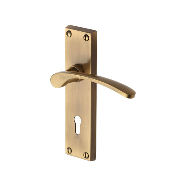 Heritage Brass Door Handle Lever Lock Sophia Design Antique finish - V4130-AT - Choice Handles