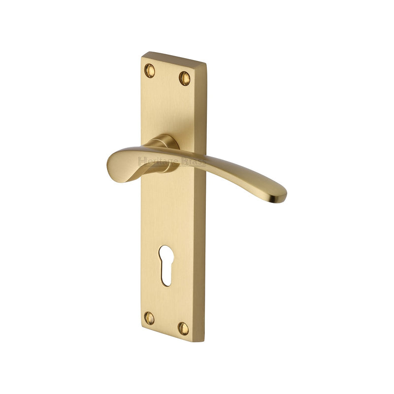 Heritage Brass Door Handle Lever Lock Sophia Design Satin Brass finish - V4130-SB - Choice Handles