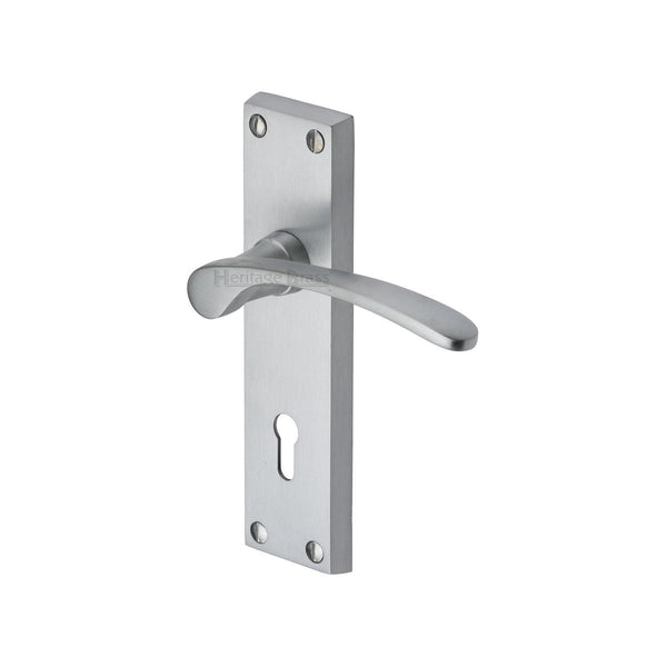 Heritage Brass Door Handle Lever Lock Sophia Design Satin Chrome finish - V4130-SC - Choice Handles