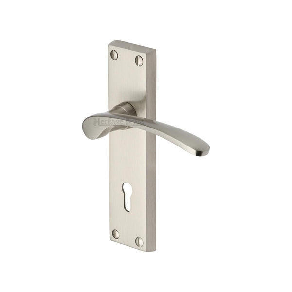 Heritage Brass Door Handle Lever Lock Sophia Design Satin Nickel finish - V4130-SN - Choice Handles