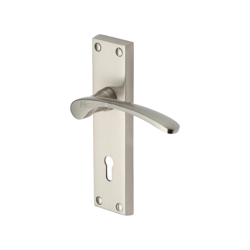 Heritage Brass Door Handle Lever Lock Sophia Design Satin Nickel finish - V4130-SN - Choice Handles