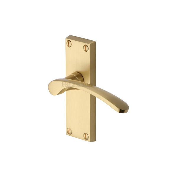 Heritage Brass Door Handle Lever Latch Sophia Short Design Satin Brass finish - V4140-SB - Choice Handles