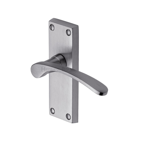 Heritage Brass Door Handle Lever Latch Sophia Short Design Satin Chrome finish - V4140-SC - Choice Handles