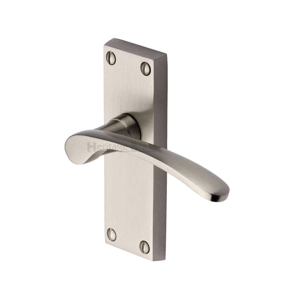 Heritage Brass Door Handle Lever Latch Sophia Short Design Satin Nickel finish - V4140-SN - Choice Handles