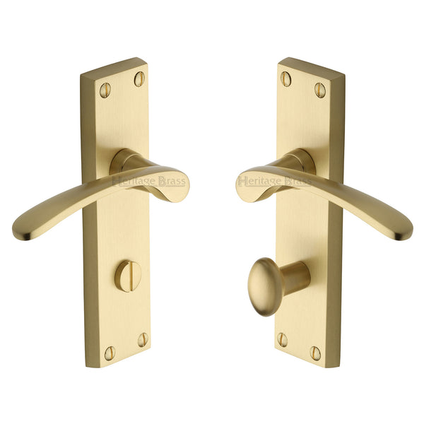Heritage Brass Door Handle for Bathroom Sophia Design Satin Brass finish - V4142-SB - Choice Handles