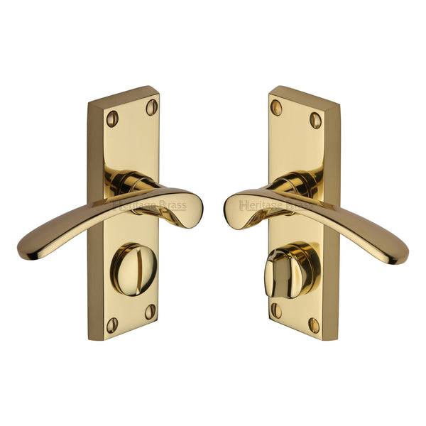 Heritage Brass Door Handle for Privacy Set Sophia Short Design Polished Brass finish - V4144-PB - Choice Handles