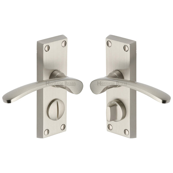 Heritage Brass Door Handle for Privacy Set Sophia Short Design Satin Nickel finish - V4144-SN - Choice Handles