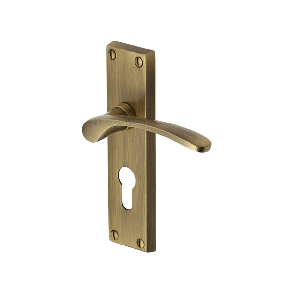 Heritage Brass Door Handle for Euro Profile Plate Sophia Design Antique finish - V4146.48-AT - Choice Handles