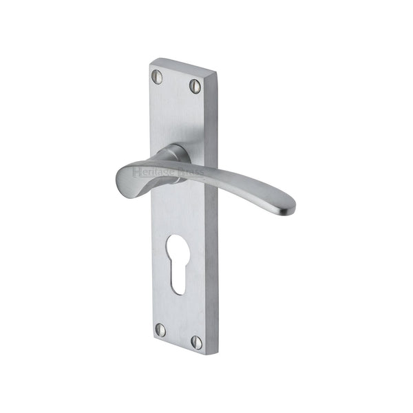 Heritage Brass Door Handle for Euro Profile Plate Sophia Design Satin Chrome finish - V4146.48-SC - Choice Handles