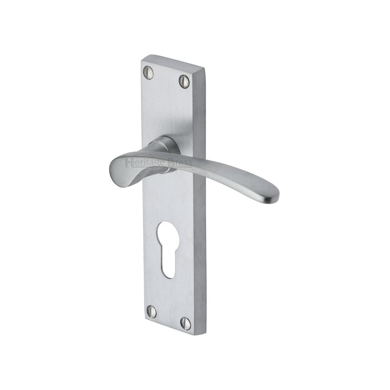 Heritage Brass Door Handle for Euro Profile Plate Sophia Design Satin Chrome finish - V4146.48-SC - Choice Handles