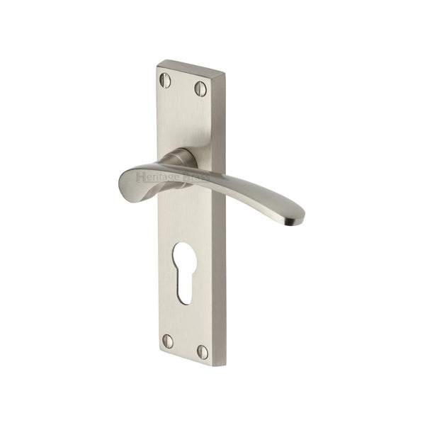 Heritage Brass Door Handle for Euro Profile Plate Sophia Design Satin Nickel finish - V4146.48-SN - Choice Handles