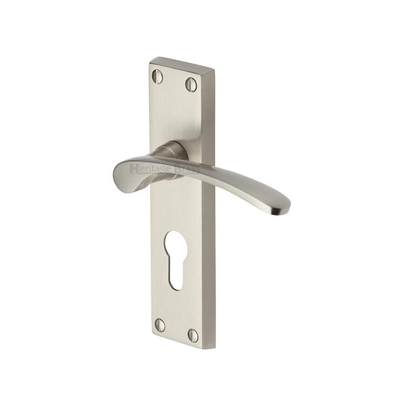 Heritage Brass Door Handle for Euro Profile Plate Sophia Design Satin Nickel finish - V4146.48-SN - Choice Handles