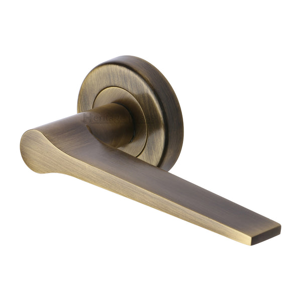 Heritage Brass Door Handle Lever on Rose Gio Design Antique Finish - V4189-AT - Choice Handles