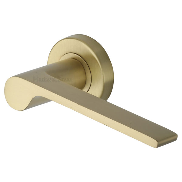 Heritage Brass Door Handle Lever Latch on Round Rose Julia Design Satin Brass finish
 - V4190-SB - Choice Handles