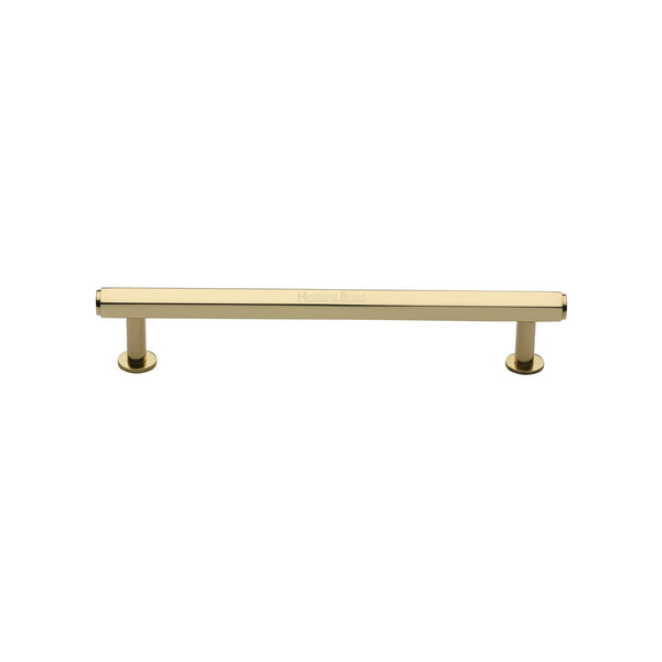 Heritage Brass Cabinet Pull Hexagon Design with 16mm Rose 128mm CTC Polished Brass finish - V4423 128-PB - Choice Handles