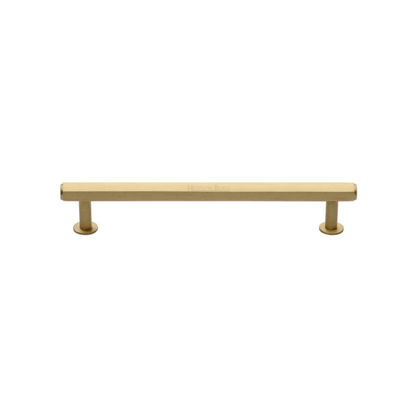 Heritage Brass Cabinet Pull Hexagon Design with 16mm Rose 128mm CTC Satin Brass finish - V4423 128-SB - Choice Handles