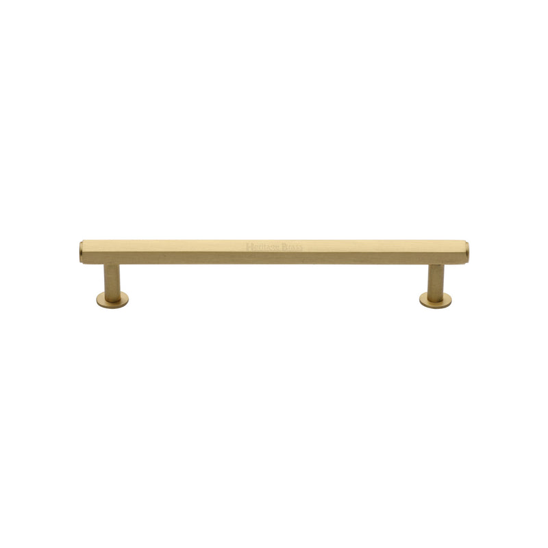 Heritage Brass Cabinet Pull Hexagon Design with 16mm Rose 128mm CTC Satin Brass finish - V4423 128-SB - Choice Handles