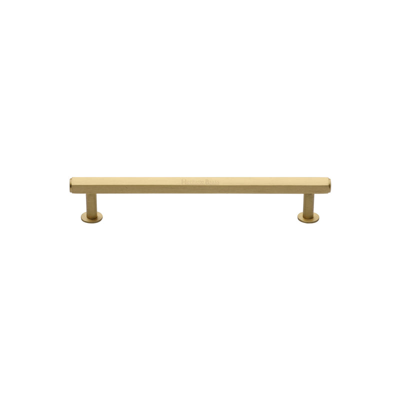 Heritage Brass Cabinet Pull Hexagon Design with 16mm Rose 96mm CTC Satin Brass finish - V4423 96-SB - Choice Handles