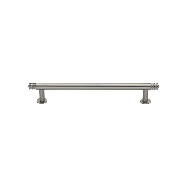 Heritage Brass Cabinet Pull Contour Design with 16mm Rose 128mm CTC Satin Nickel finish - V4447 128-SN - Choice Handles